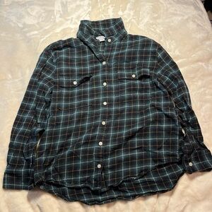 Old Navy Dark Green and Black Plaid Button-Down Shirt
